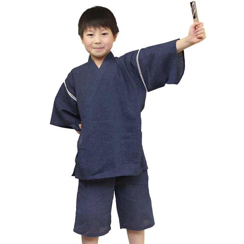 日本 和服 小孩 绵麻 甚平 休闲服 睡衣 成套组 100-130size wn06 - 居家服/睡衣 - 棉 蓝色