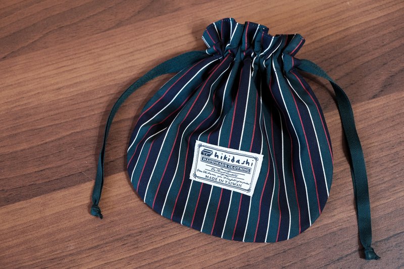 小圆束口袋 / 绿蓝直纹 - 束口袋双肩包 - 棉．麻 多色