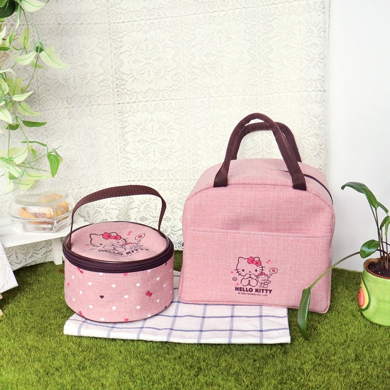 【Hello Kitty】台湾制保温手提袋-方型/圆型 共2款 - 便当盒/饭盒 - 聚酯纤维 粉红色