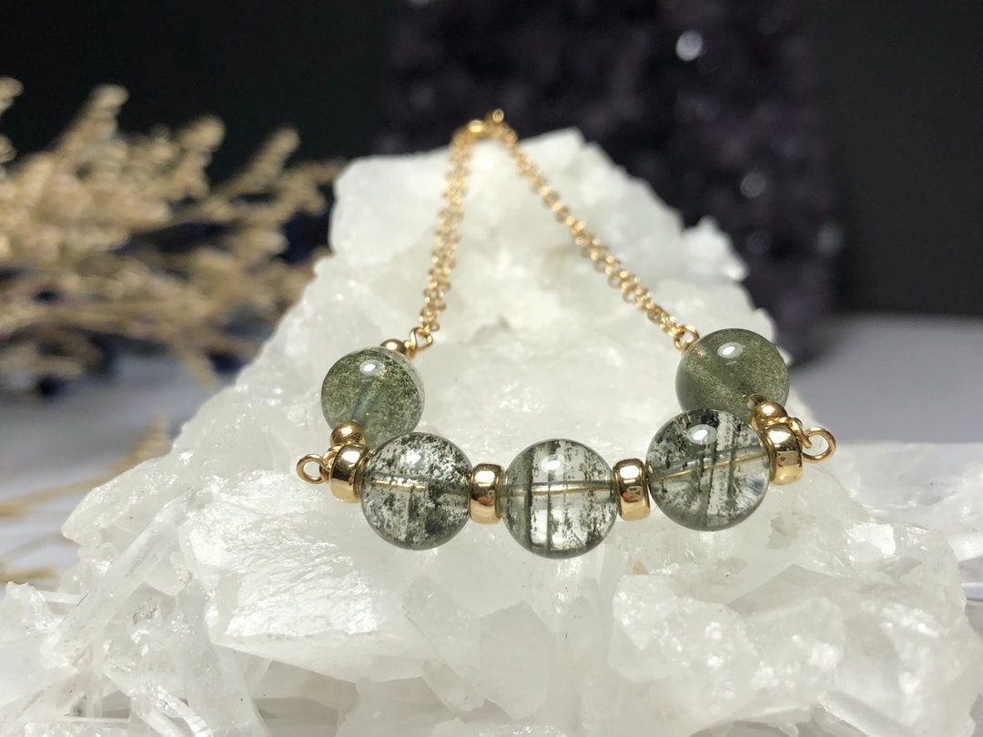 快速出货 天然绿幽灵水晶14K包金手链 - 手链/手环 - 水晶 绿色