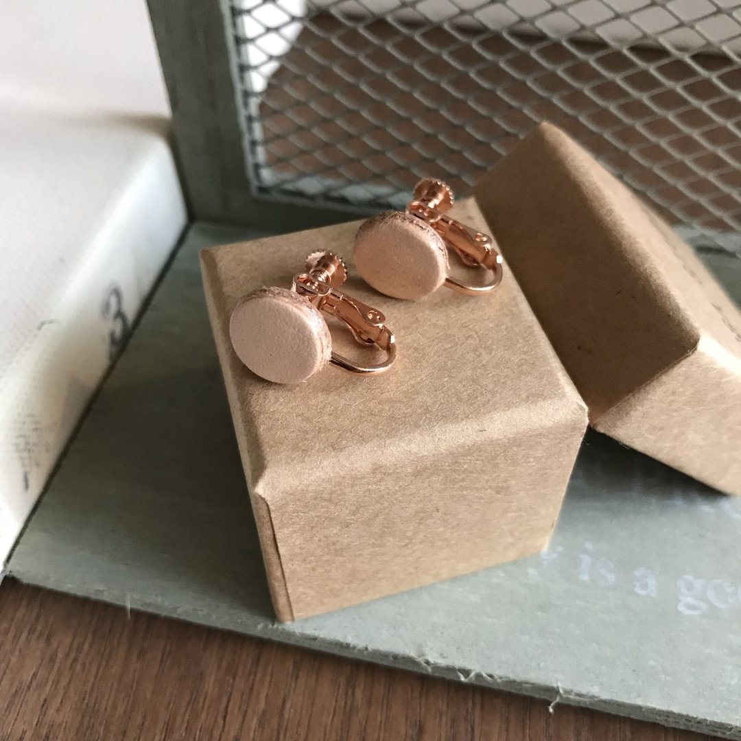 皮革耳环_耳夹式_小圆1号作品_原皮 - 耳环/耳夹 - 真皮 红色