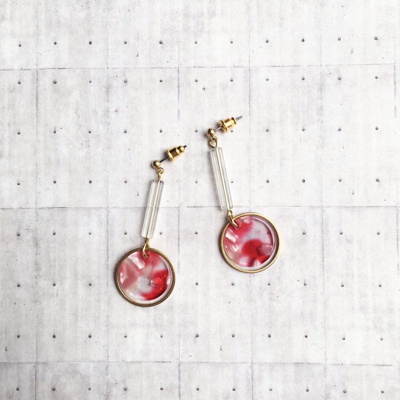 Wannabe 黄铜红色水彩染透明耳环 原创文青气质款 耳针 耳夹  - 耳环/耳夹 - 铜/黄铜 多色