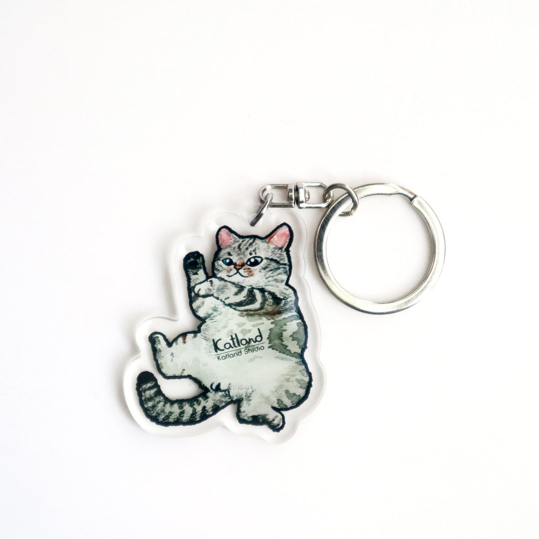 自家创作 猫 匙扣 cat keychain C09 - 钥匙链/钥匙包 - 塑料 灰色