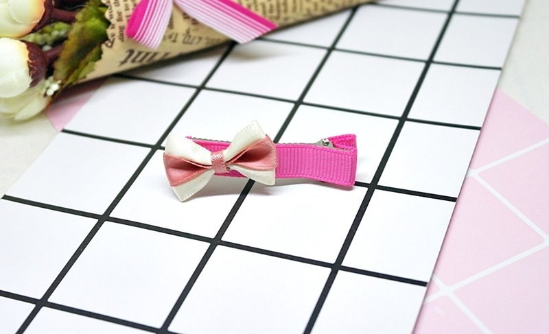 女孩儿发饰=> 粉色蝴蝶结－发夹系列－(邮寄包邮) #女孩儿头饰 - 发饰 - 丝．绢 粉红色