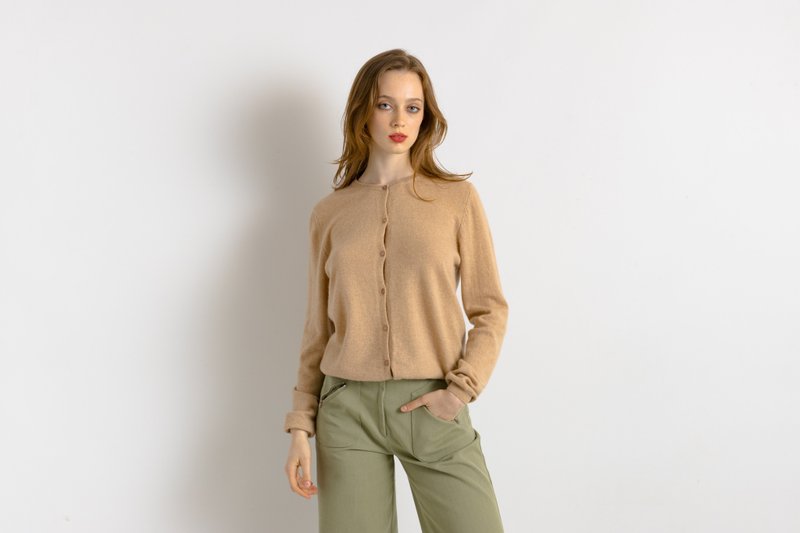 女款 Jumper 米色羊绒衫 极简主义毛衣 针织衫 7514 - 女装针织衫/毛衣 - 羊毛 金色