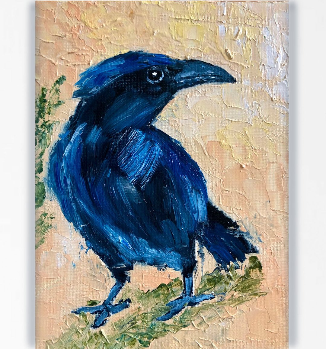 Raven Painting, Original Bird Wall Art, Gothic Original Art - 海报/装饰画/版画 - 棉 蓝色