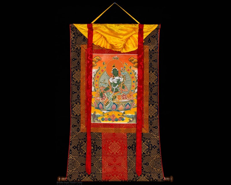 古董绿度母唐卡 - 启蒙的象征 - 墙贴/壁贴 - 其他材质 多色