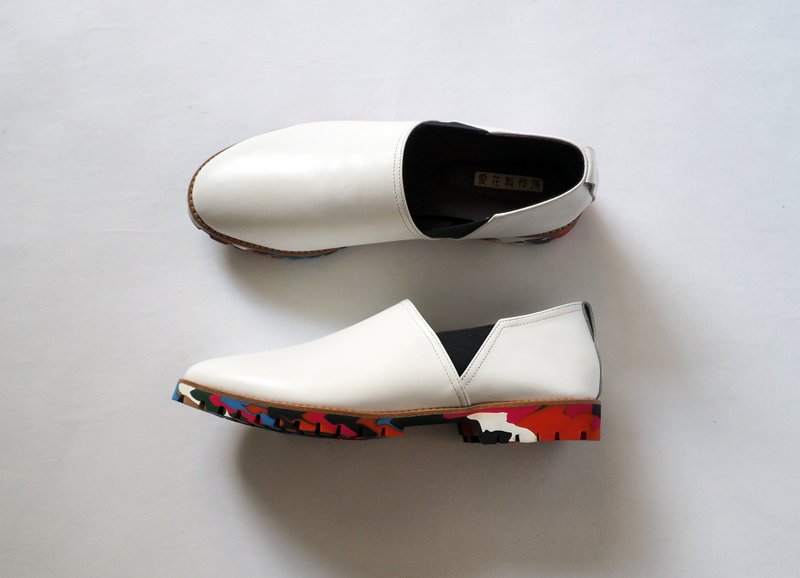 爱花轻便鞋-Mr. Rainbow - 男款休闲鞋 - 真皮 白色