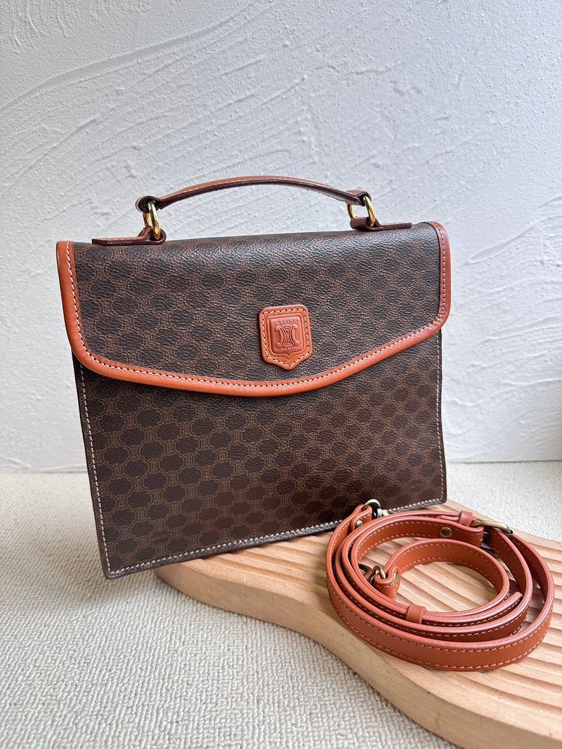 中古包 Vintage Celine 棕花公文包 - 侧背包/斜挎包 - 防水材质 