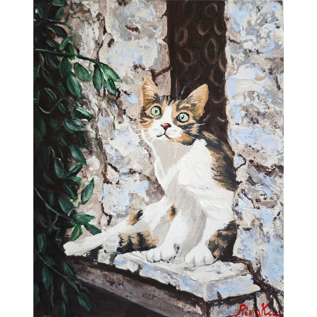 窗边的灰猫动物场景绘画原创墙画 作者 RinaArtSK - 墙贴/壁贴 - 其他材质 多色