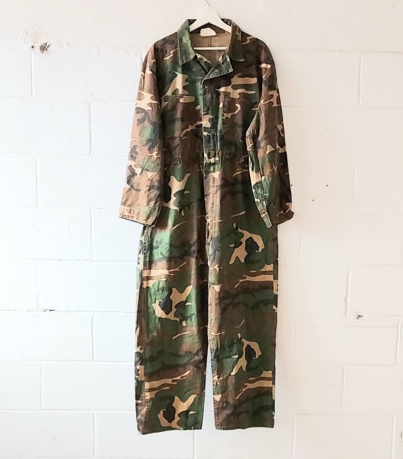 Vintage 1980's 美国 Ranger 迷彩 连身工作服  早期老品连身服 - 男士长裤 - 棉．麻 绿色