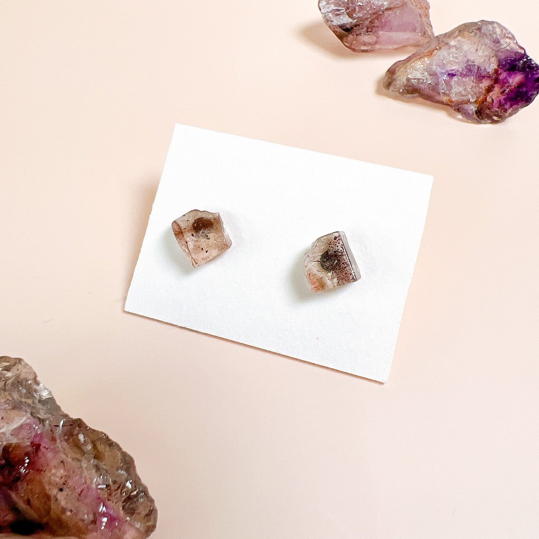 超高频率水晶 超七耳环 天然石 水晶耳环 饰品 - 耳环/耳夹 - 水晶 多色