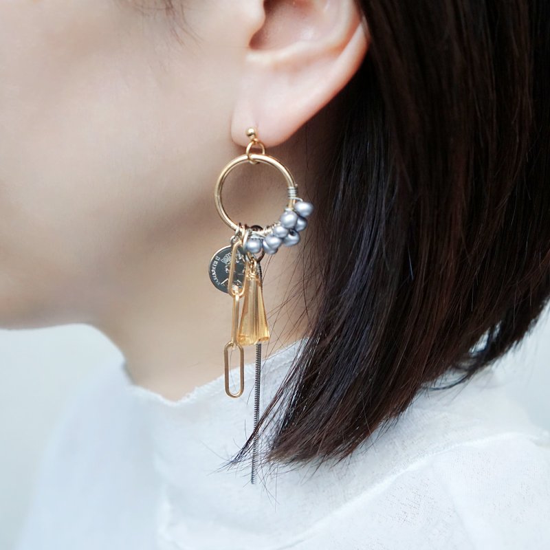 Limited quantity Both ear piercings earrings - 耳环/耳夹 - 玻璃 金色