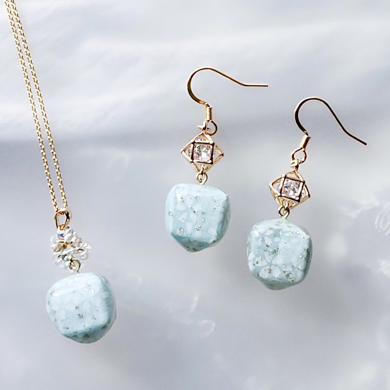 花朵图案纸风船耳夹 / 耳环与项链套组 - 耳环/耳夹 - 纸 蓝色