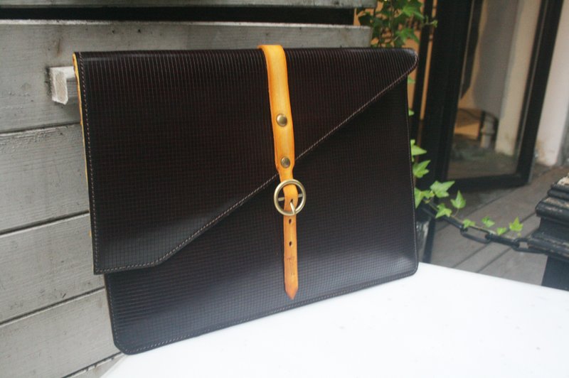 atwill /提姆波顿。信封包 /手工原生刷色牛革手拿包/魔幻紫绿 - 手拿包 - 真皮 咖啡色