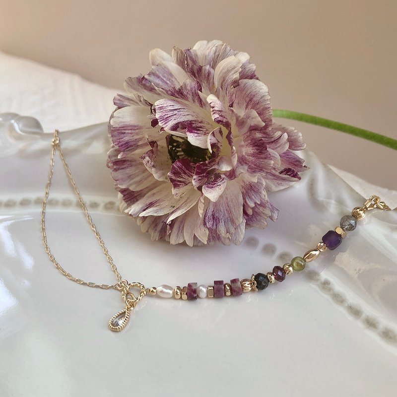 【一月・陆莲】笼中蝶 | 梅花碧玺手链 长度可调 - 手链/手环 - 宝石 紫色