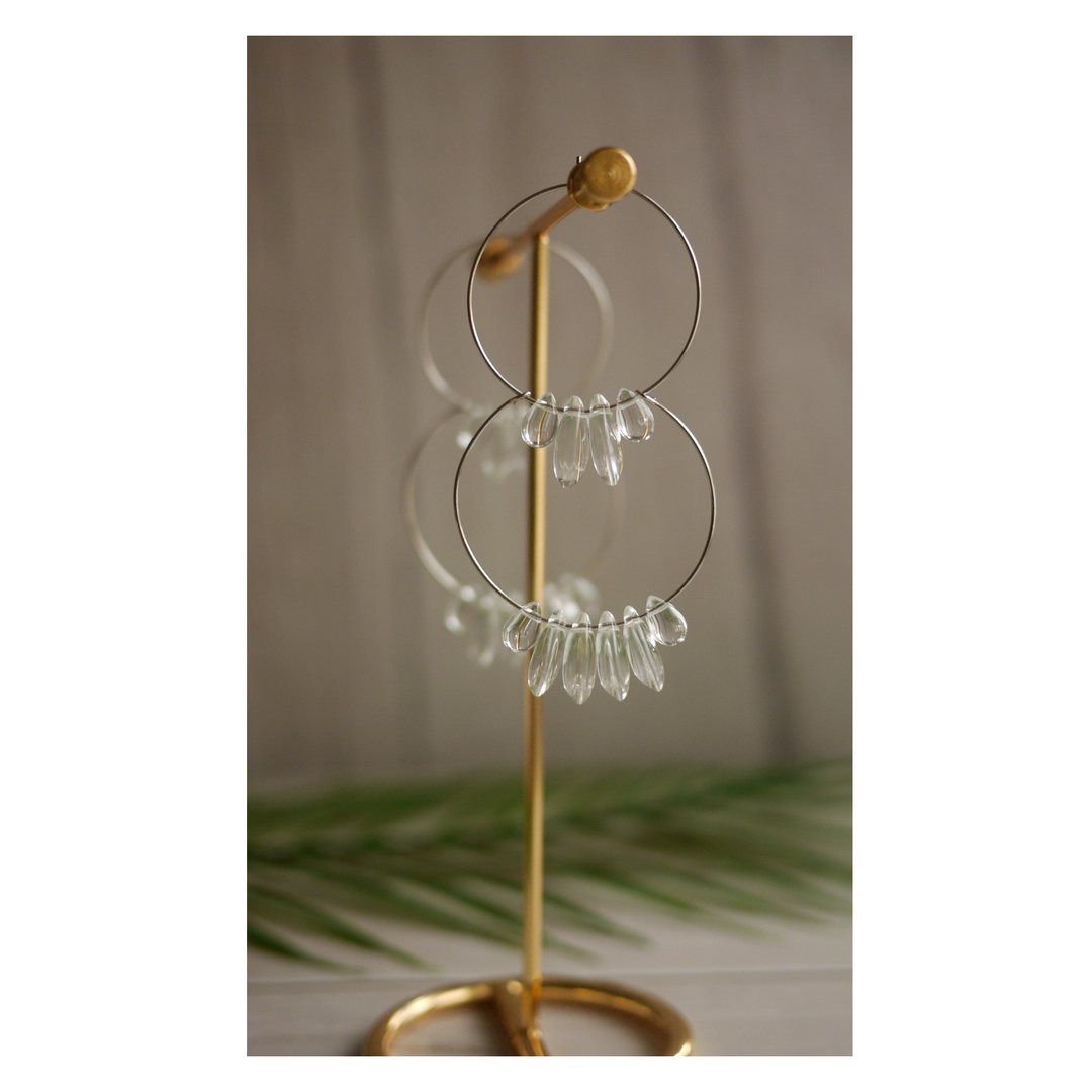 水晶羽毛 | 极简耳圈 | 穿式耳环 | pierced earrings | 透明感 - 耳环/耳夹 - 其他材质 透明