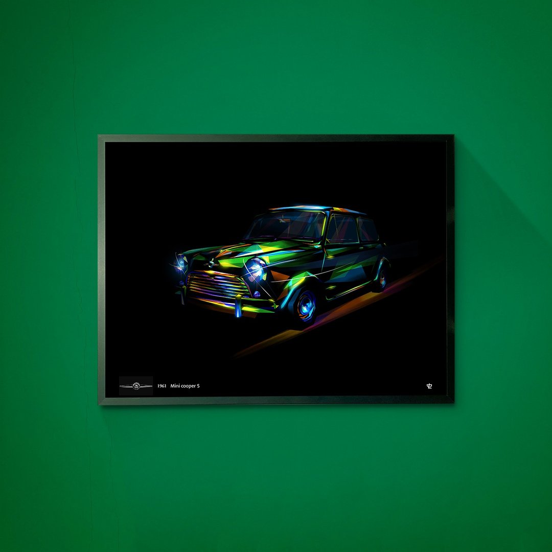 Classic Cars-1961-Morris-Mini cooper S  /Art Print/挂画/限量 - 海报/装饰画/版画 - 纸 绿色