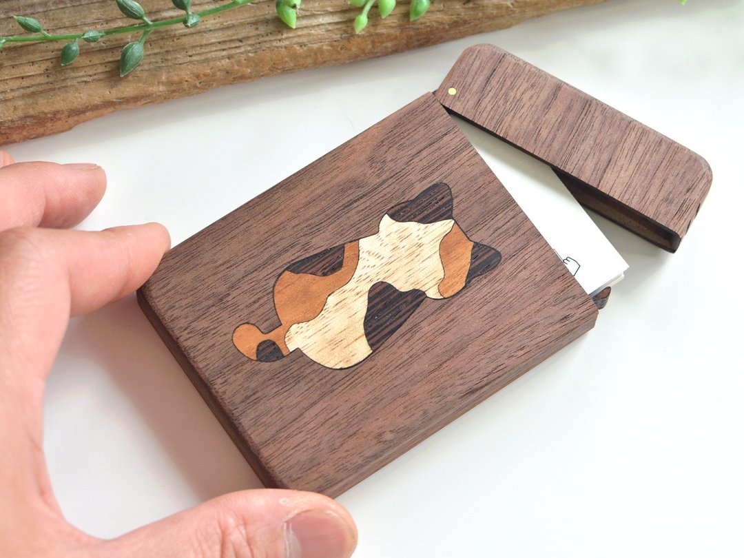 Wooden Business Card Holder [Calico Cat] Business Card Case / Walnut - 名片夹/名片盒 - 木头 