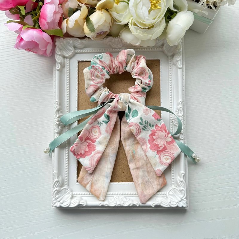 棉布长尾蝴蝶结发圈大肠圈发饰-粉红玫瑰 - 发饰 - 其他材质 粉红色