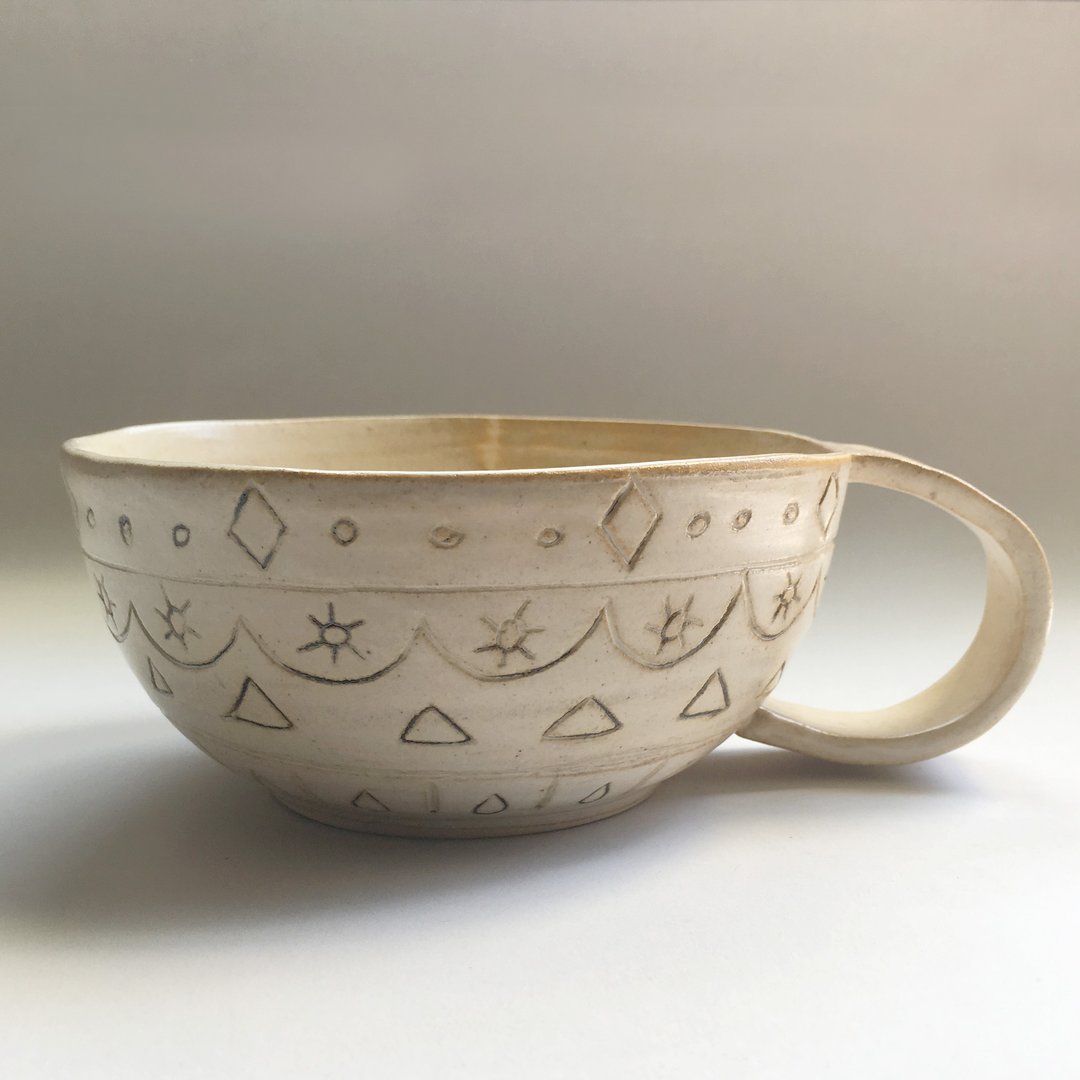 复古刻花大杯(棕色) / 陶瓷饰品 - 咖啡杯/马克杯 - 陶 咖啡色