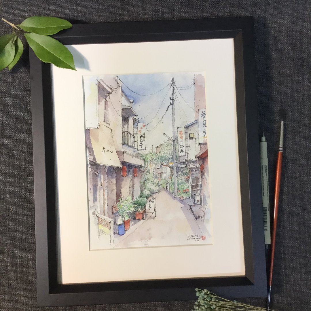 东京散步/手绘原创水彩画/含框 - 海报/装饰画/版画 - 纸 咖啡色