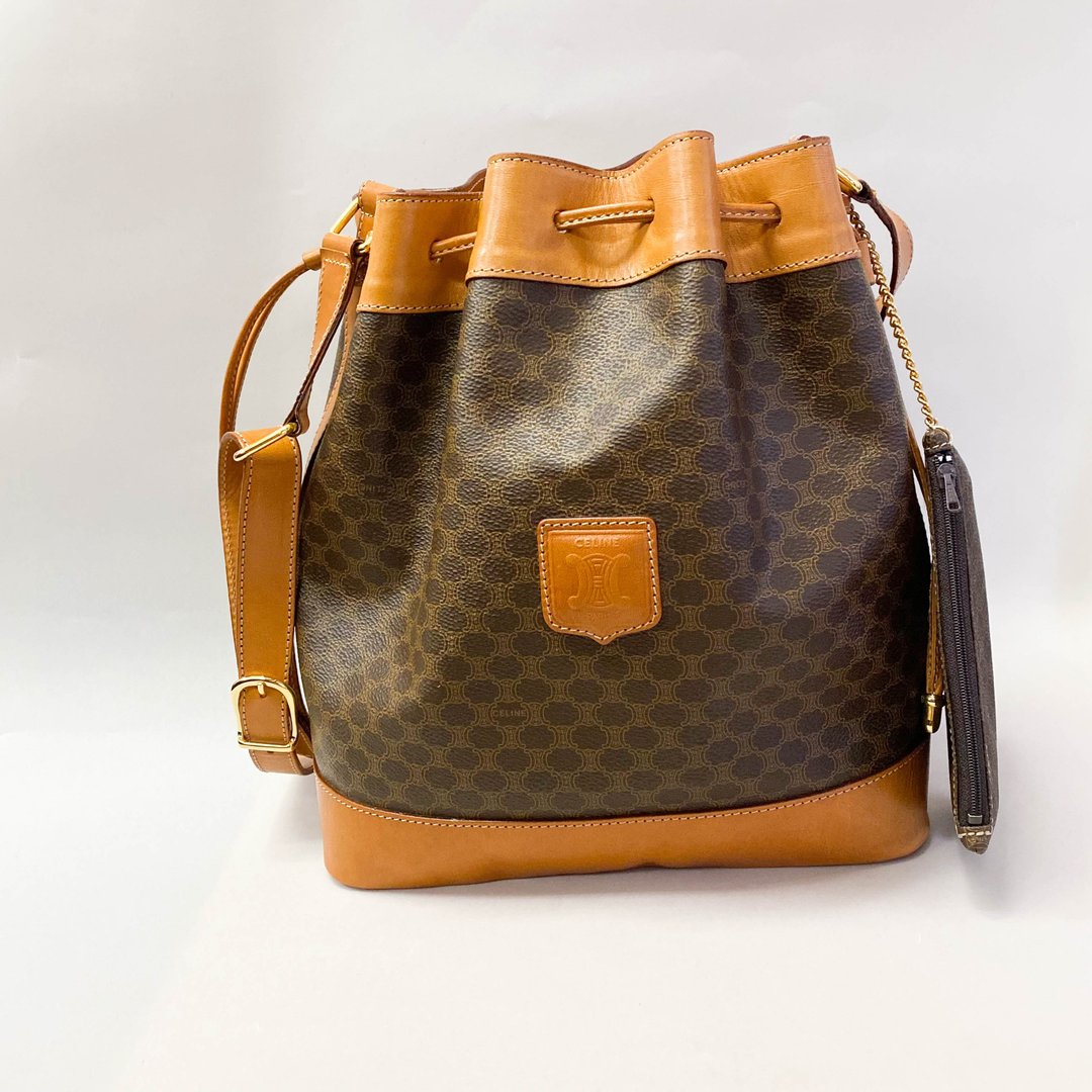 中古包Celine赛琳|水桶包|索绳包|中古包|女友礼物|侧背包斜背包 - 束口袋双肩包 - 真皮 咖啡色
