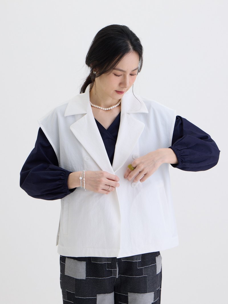 杰克西装领背心罩衫-日晨 - 女装背心 - 棉．麻 白色