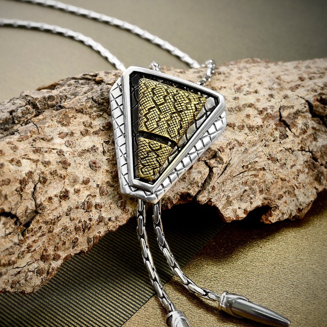 狂潮-蛇纹 保罗领带 Bolo Tie 领绳项链 金属绳领带 长项链 - 领带/领带夹 - 其他金属 银色