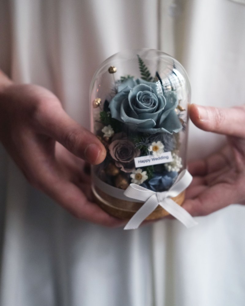 毕业礼物/永生花/干燥花玻璃盅/午夜绿色/生日礼物/刻字 - 干燥花/捧花 - 植物．花 