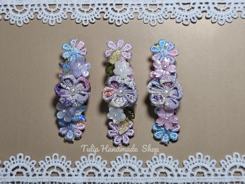 细工花花片鸭嘴夹 - 紫色系 - 发饰 - 其他材质 紫色