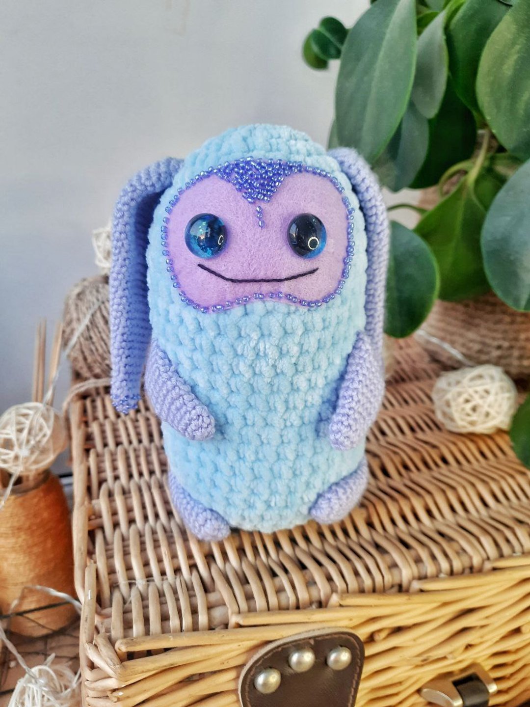Stuffed Baby larva alien Fantastic interio decor. Art Doll OOAK soft Mythical - 玩偶/公仔 - 棉 蓝色