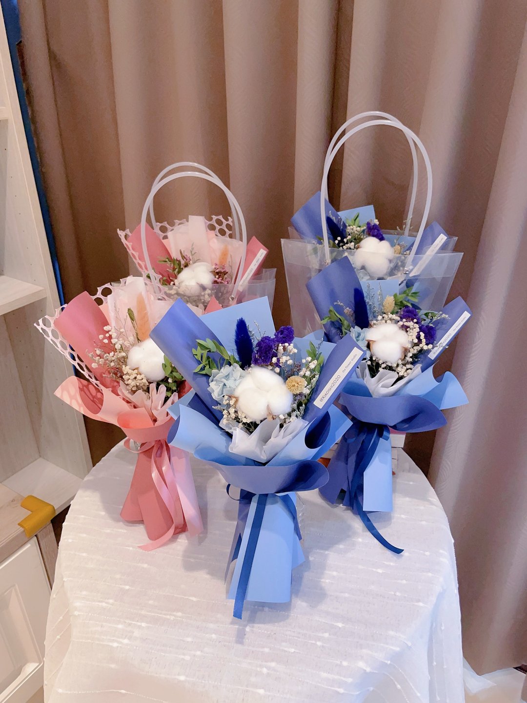 红豆粉棉花花束 小花束 干燥花束 生日礼物 毕业花束 情人节花束 - 干燥花/捧花 - 植物．花 多色