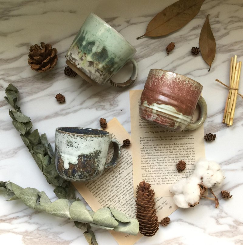 -限量-湖水色雪花握柄马克杯 - 咖啡杯/马克杯 - 陶 