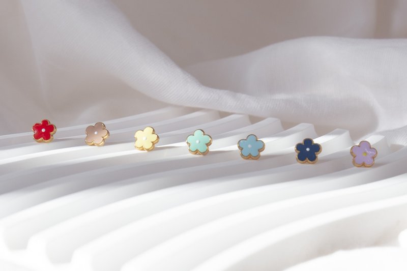 彩虹小花 七色限量优惠组合 夹式耳环 低敏钢针 纸盒包装 - 耳环/耳夹 - 珐琅 多色
