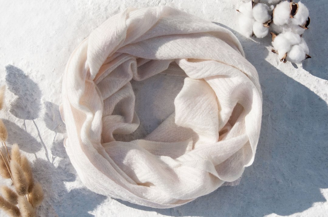 喀什米尔Cashmere/针织围巾/纯羊毛围巾/羊毛披巾-厚款白粉条纹 - 围巾/披肩 - 羊毛 多色