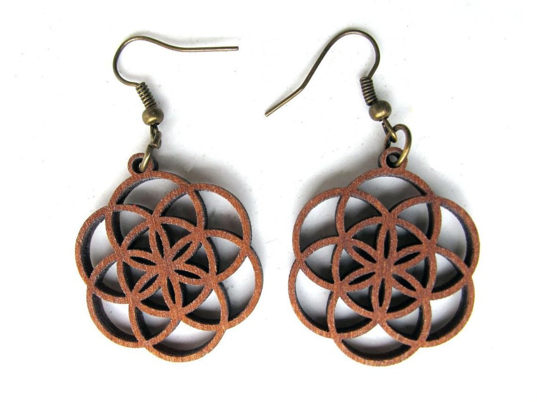 Seed of life wood earrings (Small) - 耳环/耳夹 - 木头 咖啡色