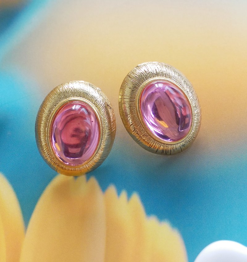 Vintage Jewelry 西洋古董饰品 厚实 美国双姊妹 针式耳环 - 耳环/耳夹 - 其他金属 透明