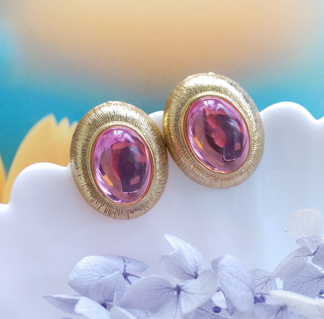 Vintage Jewelry 西洋古董饰品 厚实 美国双姊妹 针式耳环 - 耳环/耳夹 - 其他金属 透明