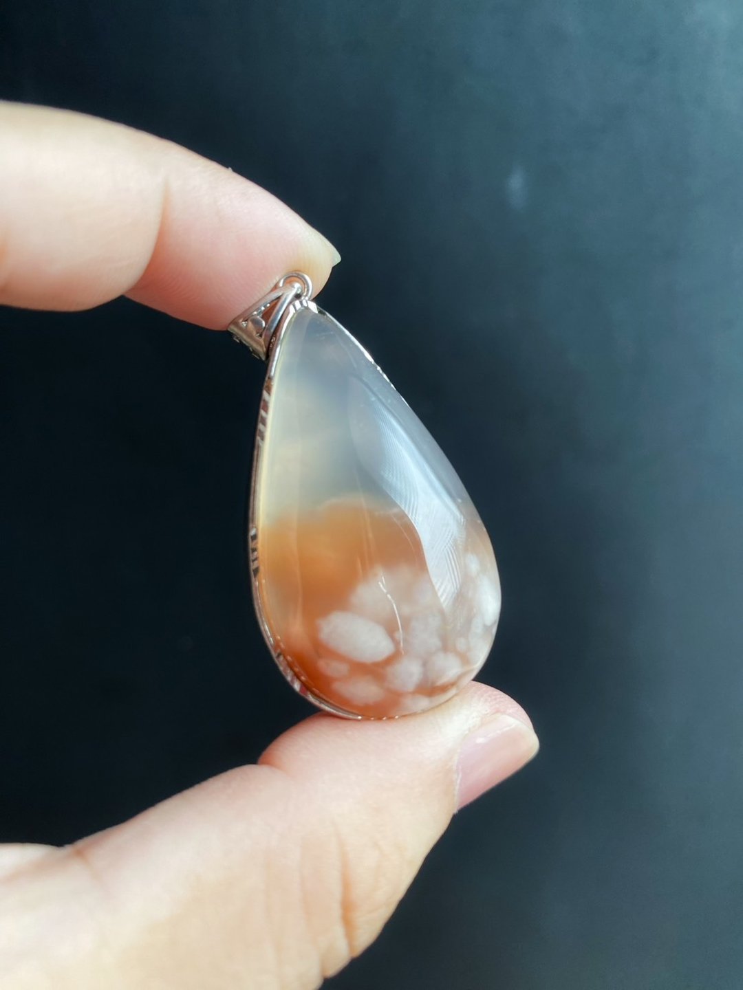 618 樱花玛瑙 牛血红 冰透 温柔 渐层花 S925 银镶拖 天然石 项链 - 项链 - 水晶 红色