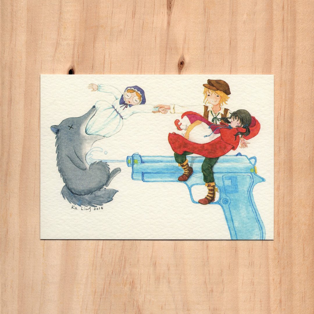"香港玩具 x 童话 - 水枪 x 小红帽" 水彩插画明信片 - 卡片/明信片 - 纸 