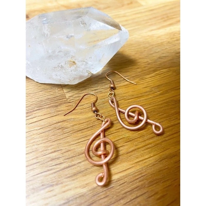 纯红铜 音符耳环 - 耳环/耳夹 - 铜/黄铜 咖啡色