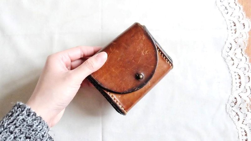 法国复古手工制小皮包 - 零钱包 - 真皮 咖啡色
