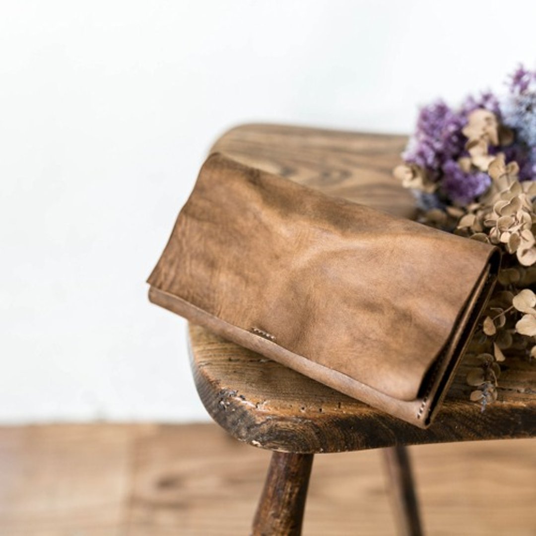 Vintage Mocha / Cut-off genuine leather wallet - 皮夹/钱包 - 真皮 