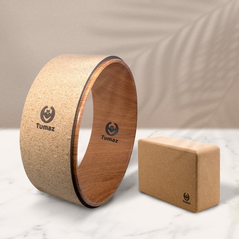 【软木优惠两件组】软木瑜珈砖+软木瑜珈轮 礼物推荐 - 运动/健身用品 - 其他材质 咖啡色