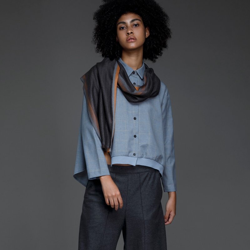 不对称落摆衬衫 - 女装衬衫 - 羊毛 蓝色