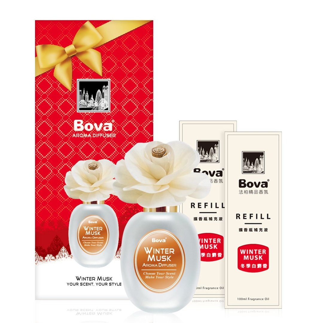 【Bova 法柏精品香氛】经典花样扩香 3入组(扩香瓶x1+补充瓶x2) - 香薰/精油/线香 - 其他材质 白色