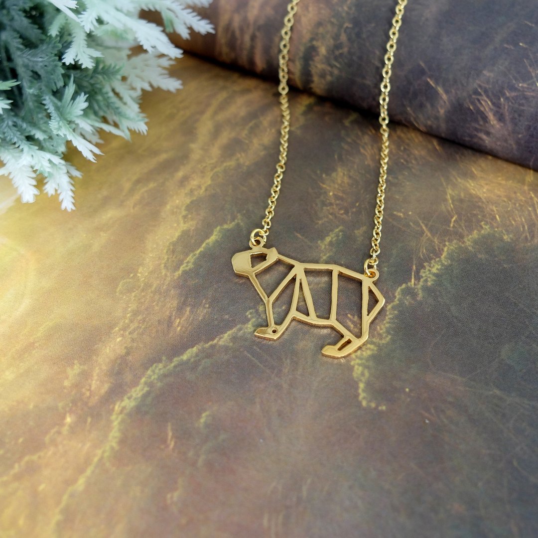 Capybara Necklace Origami Animal Jewelry Zoo gift Gold Plated Pendant - 项链 - 铜/黄铜 金色