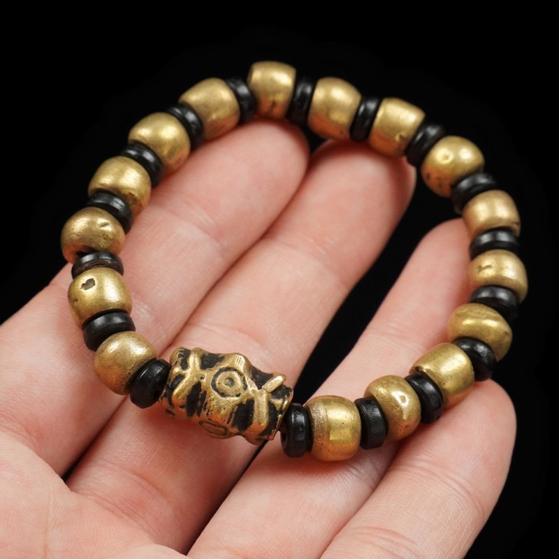 带咒点铜法器天珠+缅甸佛塔打孔咒珠手串(手围内径16分)D款 - 手链/手环 - 其他材质 