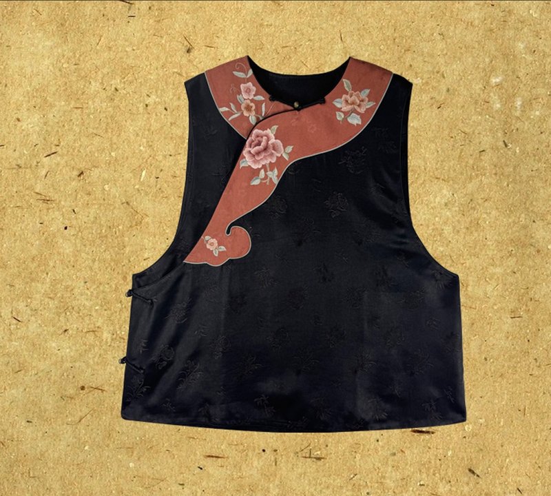 素尘  新中式復古桑蚕丝 香云纱背心 - 女装背心 - 丝．绢 黑色